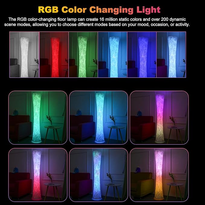 Floor Lamp, RGB Dimmable Color Changing LED Lamp with Alexa APP Remote Control, Morden Standing Lamp White Fabric Shade for Living Room Game Room Bedroom - LeafyLoom