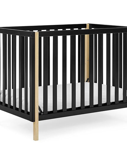Delta Children Gio Mini Crib with 2.75" Mattress Included, Ebony/Natural - LeafyLoom
