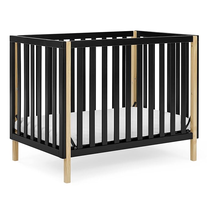 Delta Children Gio Mini Crib with 2.75" Mattress Included, Ebony/Natural - LeafyLoom