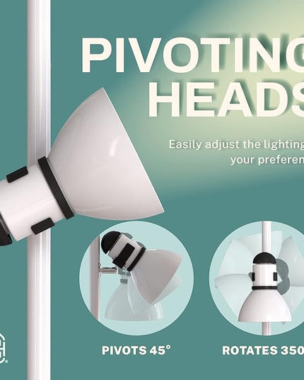 3 Light Floor Lamp Adjustable Standing Lamp for Living Room, Bedroom and Office, 60W Bright Spotlight Lighting - Rotating Swivel Corner Light for Reading, Modern Tree Lamps (White) - LeafyLoom