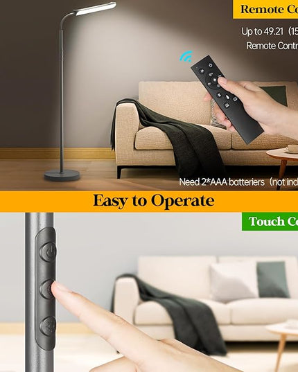 LED Floor Lamp, 18W Super Bright Floor Lamp for Living Room, Adjustable Stepless Colors & Brightness Gooseneck Standing Lamp, Eye Caring Reading Light with Remote& Touch Control for Bedroom Office - LeafyLoom