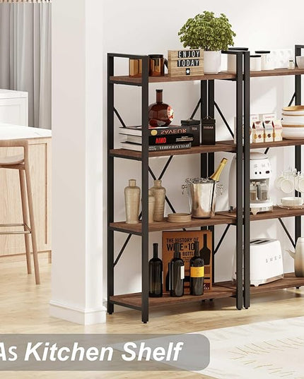 BON AUGURE Industrial 4 Tier Bookshelf, Modern Open Etagere Bookcase, Wood Metal Vintage Shelving Unit for Office Bedroom and Living Room (Rustic Oak) - LeafyLoom
