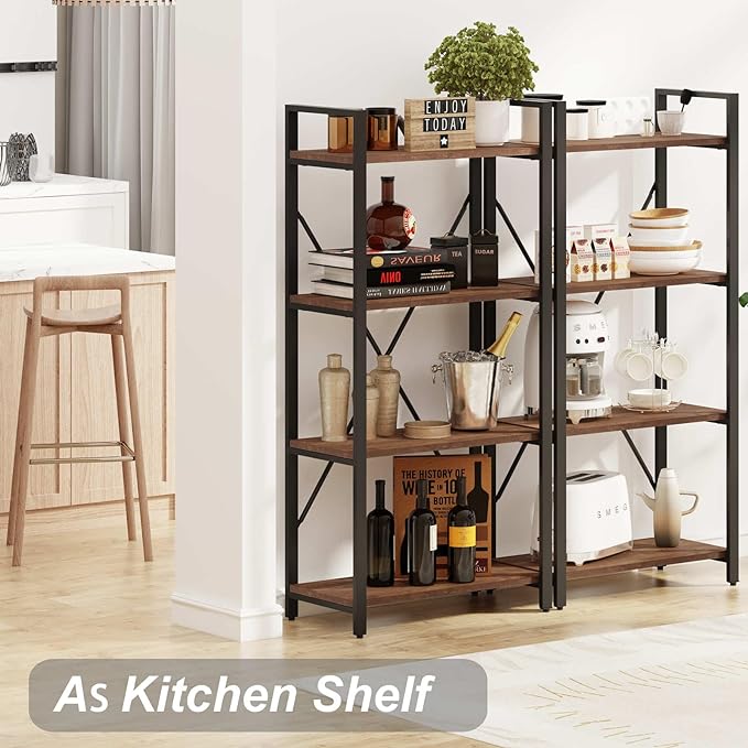 BON AUGURE Industrial 4 Tier Bookshelf, Modern Open Etagere Bookcase, Wood Metal Vintage Shelving Unit for Office Bedroom and Living Room (Rustic Oak) - LeafyLoom