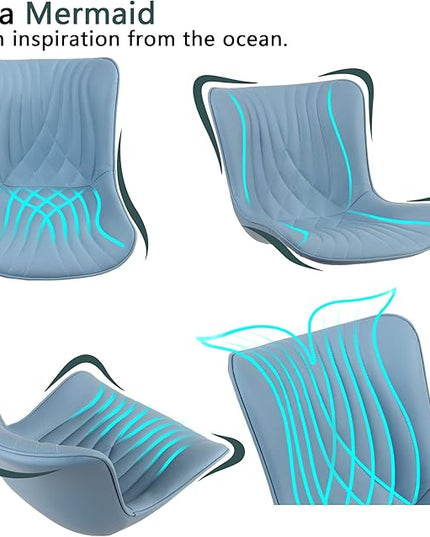 YOUTASTE Dining Chairs Set of 2 Upholstered Mid Century Modern Kitchen Dining Room Chairs Armless Faux Leather Accent Chairs Metal Vanity Lounge Chair with Back for Living Room Bedrooms,Blue - LeafyLoom