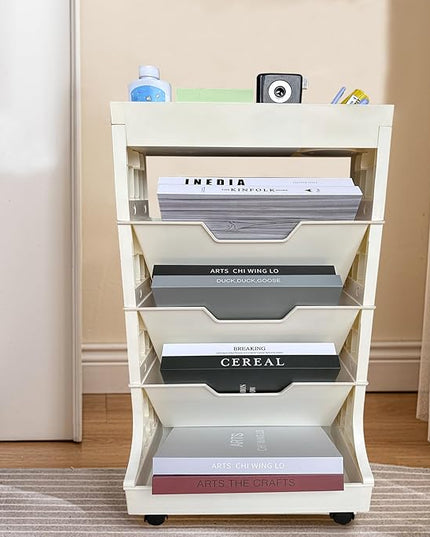 5-Tier Mobile Bookshelf, Book Storage Organization with Wheels Movable Rolling Book Cart for Study in Bedroom School Office, Light Yellow Drcoevo - LeafyLoom