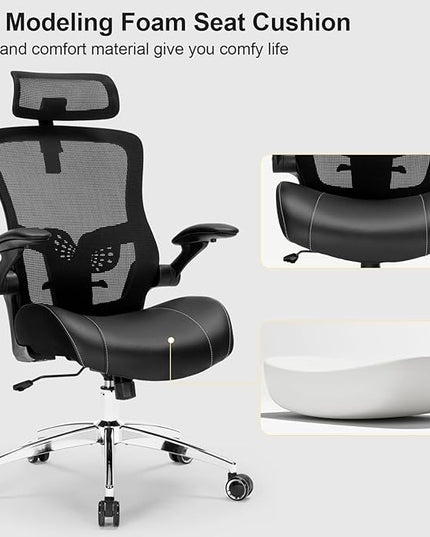 Big and Tall Office Chair, 400lbs Heavy Duty Ergonomic Desk Chair with Soft 3D Modeling Foam Cushion Home Office Desk Chairs with Adjustable Headrest Seat Height Executive Computer Task Chair - LeafyLoom
