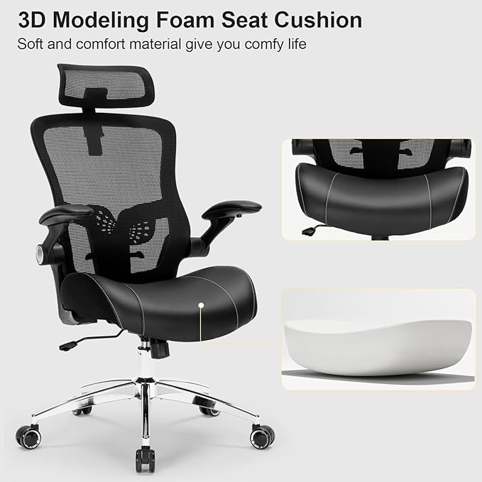 Big and Tall Office Chair, 400lbs Heavy Duty Ergonomic Desk Chair with Soft 3D Modeling Foam Cushion Home Office Desk Chairs with Adjustable Headrest Seat Height Executive Computer Task Chair - LeafyLoom