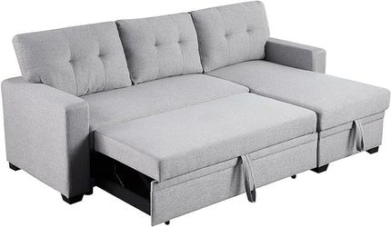 82" Sectional Sofa, L Shaped Sleeper of Convertible Lounge, Pull Out Couch Bed and Storage Chaise for Home Living Room Apartment Dorm, 82inch, Light Gray - LeafyLoom