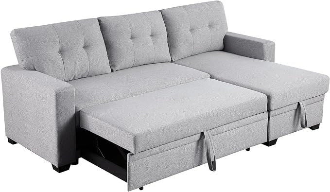 82" Sectional Sofa, L Shaped Sleeper of Convertible Lounge, Pull Out Couch Bed and Storage Chaise for Home Living Room Apartment Dorm, 82inch, Light Gray - LeafyLoom