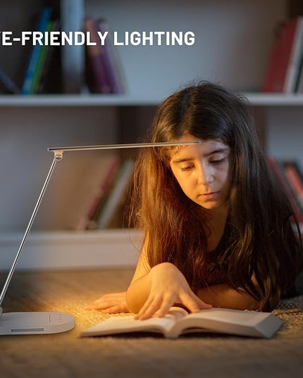 LED Desk Lamp for Home Office, Dimmable Table Lamp with USB Charging Port, 5 Lighting Modes, Sensitive Control, 60 Minutes Auto-Off Timer, Eye-Caring Office Lamp(White) - LeafyLoom