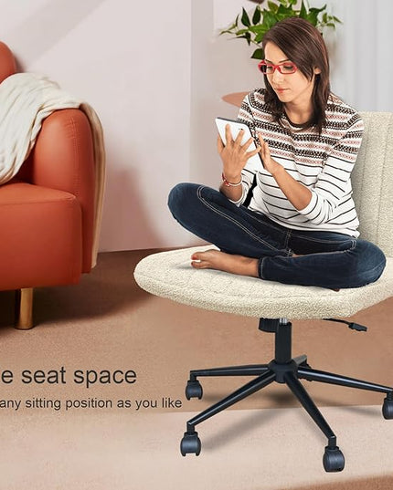 Criss Cross Chair with Wheels, Armless Cross Legged Office Desk Chair,Comfortable Swivel High Adjustable Wide Seat Chair for Home Office (Beige) - LeafyLoom