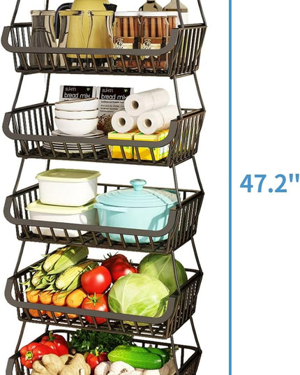 Wisdom Star 6 Tier Fruit Vegetable Basket for Kitchen, Vegetable Bins for Onions and Potatoes, Wire Storage Organizer Utility Cart with Wheels,Bronze - LeafyLoom