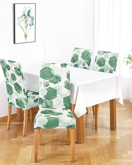 Gibelle Dining Room Chair Covers Set of 4, Soft Stretch Kitchen Chair Covers Slipcover Protector, Removable Washable Geometric Parson Chair Covers 4 Pack, Dark Cyan Gibelle