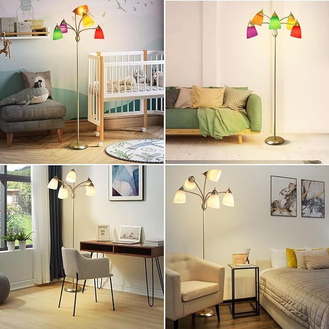 DINGLILIGHTING Floor Lamp Modern for Living: Flexible Gooseneck Floor Lamps Standing for Bedroom Home Office - Tall Floor Lights Gold 5-light - LeafyLoom