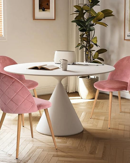 FurnitureR Upholstered Velvet Dining Chair Mid Back Armless with Wood Legs for Home Kitchen Bedroom Living Room, Set of 2, Rose - LeafyLoom