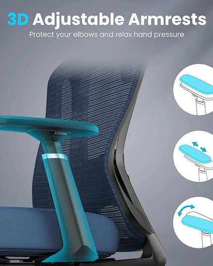 Farini Office Chair Ergonomic Desk Chair, High Back Office Chair with Wheels, Home Office Chair for Heavy People, Office Chair Adjustable Seat Depth, 3D Armrests and Adjustable Headrest, Blue - LeafyLoom