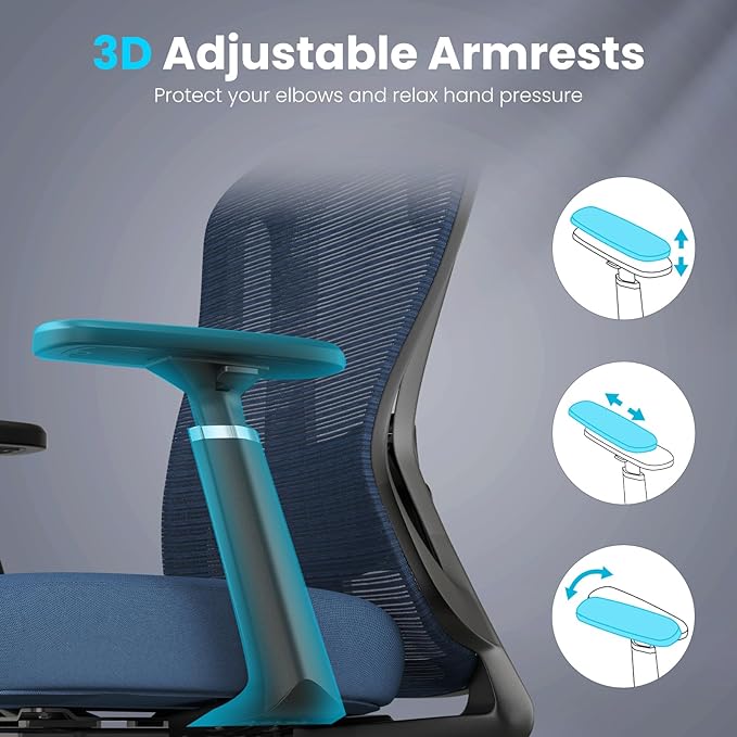Farini Office Chair Ergonomic Desk Chair, High Back Office Chair with Wheels, Home Office Chair for Heavy People, Office Chair Adjustable Seat Depth, 3D Armrests and Adjustable Headrest, Blue - LeafyLoom