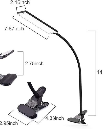 LED Desk Lamp Dimmable Eye-Care Reading Light Office Light Adjustable 3 Color Modes,14 Brightness Levels, Gooseneck Flexible Clip-on Light for Studying, 5W-Black - LeafyLoom