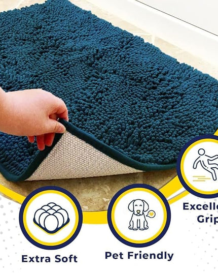 Muddy Mat® Original Dog Door Mat for Muddy Paws, Super Absorbent Microfiber, Non-Slip Washable Pet Rug, Quick Dry Chenille Entryway Carpet, Machine Washable Indoor Outdoor mat, Atlantic Blue 24"x96" MuddyMat