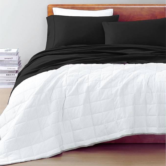 LANE LINEN 100% Organic Cotton Twin Bed Sheet Set, 3 Pc Twin Size Sheets Set, Soft & Breathable Twin Sheet Set Boys, Hotel Style Bedding Sheets & Pillowcases, 15" Deep Twin Fitted Sheet - Black - LeafyLoom