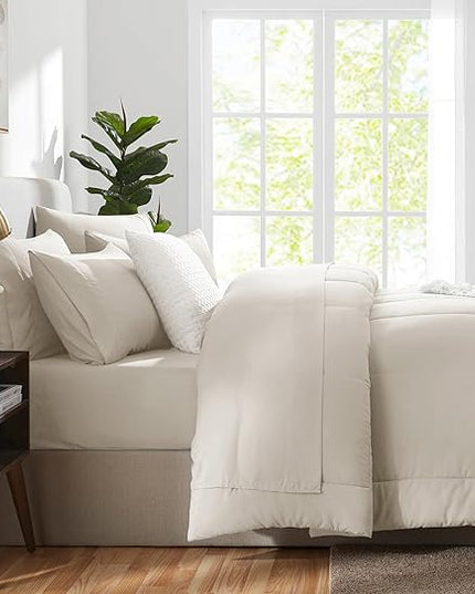 CozyLux King Size Comforter Sets - 7 Pieces Bed in a Bag Set Beige, Bedding Sets King with All Season Quilted Comforter, Flat Sheet, Fitted Sheet, Pillowcases, Beige, King - LeafyLoom