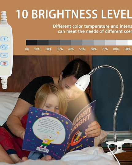 Desk lamp Eye-Caring Table Lamps, 360°Rotation Gooseneck Clip on Lamp Reading Light, Portable Reading Book Light, Clamp Light, Study Desk Lamps for Bedroom and Office Home Lighting (White-C01) - LeafyLoom
