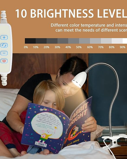 Desk lamp Eye-Caring Table Lamps, 360°Rotation Gooseneck Clip on Lamp Reading Light, Portable Reading Book Light, Clamp Light, Study Desk Lamps for Bedroom and Office Home Lighting (White-C01) - LeafyLoom