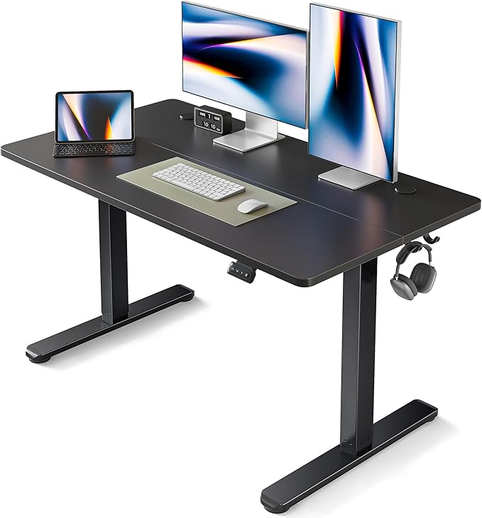 FEZIBO Electric Standing Desk, 48 x 24 Inches Height Adjustable Stand up Desk, Sit Stand Home Office Desk, Computer Desk, Black - LeafyLoom