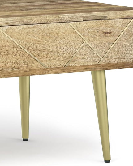 SIMPLIHOME Jager SOLID MANGO WOOD 48 Inch Wide Rectangle Contemporary and Mid century Large Lift Top Coffee Table in Natural, for The Living Room and Family Room - LeafyLoom