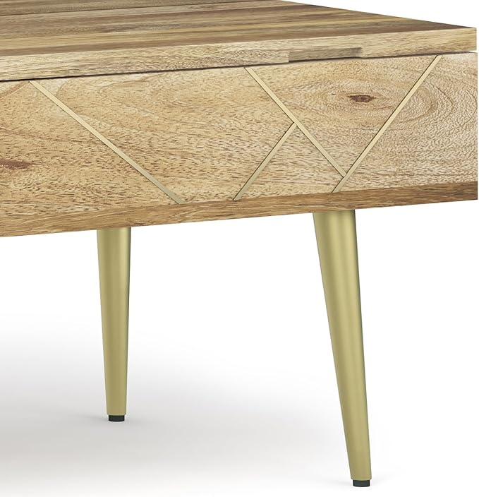 SIMPLIHOME Jager SOLID MANGO WOOD 48 Inch Wide Rectangle Contemporary and Mid century Large Lift Top Coffee Table in Natural, for The Living Room and Family Room - LeafyLoom