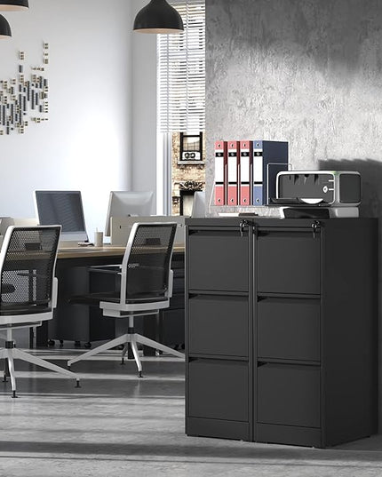 3 Drawer File Cabinet,Metal Filing Cabinets for Home Office, Black Vertical File Cabinet with Lock,Heavy Duty Metal Storage Cabinet for A4/Letter/Legal Size Files,Assembly Required - LeafyLoom