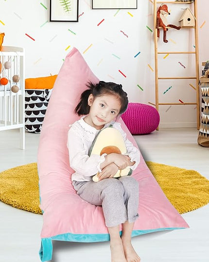 Stuffed Animal Storage Bean Bag Chair Cover, Velvet Pink Lake Blue Plush Toy Storage Stuff and Sit Seat for Kids/Teens/Adults, 52" x 31" Extra Large Triangle Floor Sofa, 200L/52Gal, Cover Only - LeafyLoom