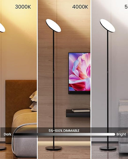 Dimunt Floor Lamp, 30W/2400LM LED Modern Torchiere Sky Lamp, 3000K-5000K Super Bright Dimmable Standing Tall Lamp with 3 Color Temperatures, Remote Button Control, 1 Hour Timer for Living Room Office - LeafyLoom