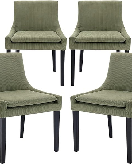 COLAMY Modern Dining Chairs Set of 4, Upholstered Corduroy Accent Side Chairs with Mid Back and Wood Legs for Living Room/Dining Room- Light Green - LeafyLoom