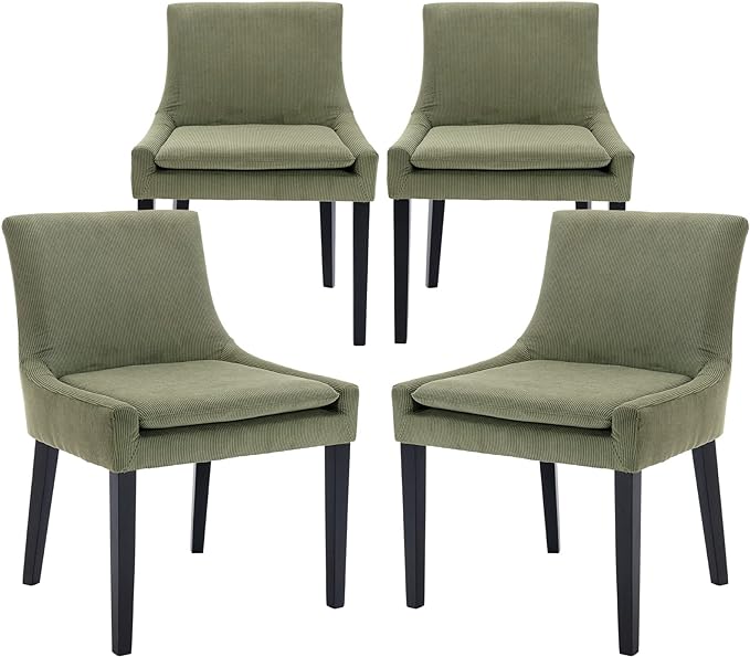 COLAMY Modern Dining Chairs Set of 4, Upholstered Corduroy Accent Side Chairs with Mid Back and Wood Legs for Living Room/Dining Room- Light Green - LeafyLoom