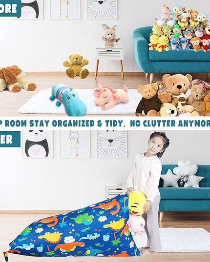 Stuffed Animal Storage Bean Bag Chair Cover, Cotton Blue Dinosaur Plush Toy Storage Stuff and Sit Seat for Kids/Teens/Adults, 52" x 31" Extra Large Triangle Floor Sofa, 200L/52Gal, Cover Only - LeafyLoom