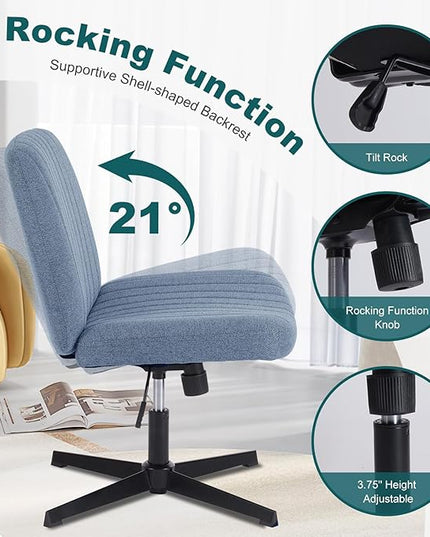 OLIXIS Cross Legged Armless Wide Adjustable Swivel Padded Home Office Desk Chair, Navy - LeafyLoom