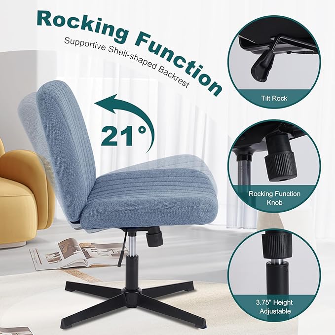 OLIXIS Cross Legged Armless Wide Adjustable Swivel Padded Home Office Desk Chair, Navy - LeafyLoom