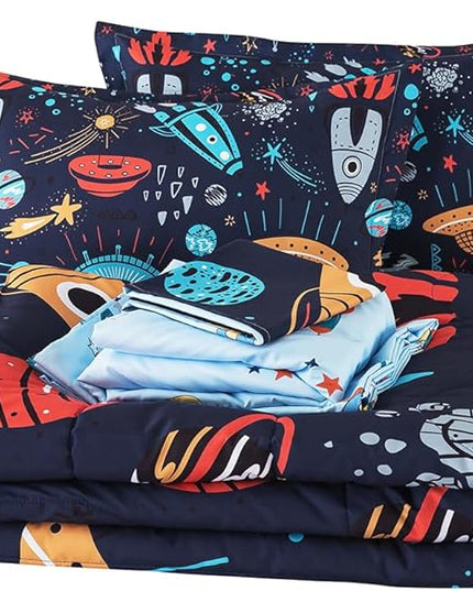 ADASMILE A & S Kids Space Comforter Set 6 Pieces Space Bedding Twin Size for Boys Space Ship Rocket Bedding Galaxy Bed in a Bag Comforter Twin Outer Space Bed Set with Blue Space Sheets Home Decor - LeafyLoom