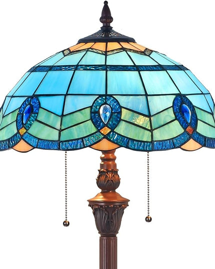 Capulina Tiffany Floor Lamp 2-Light 16X16X63 Inches Blue Sky Style Stained Glass Standing Reading Light for Living Room Bedroom Home Office - LeafyLoom