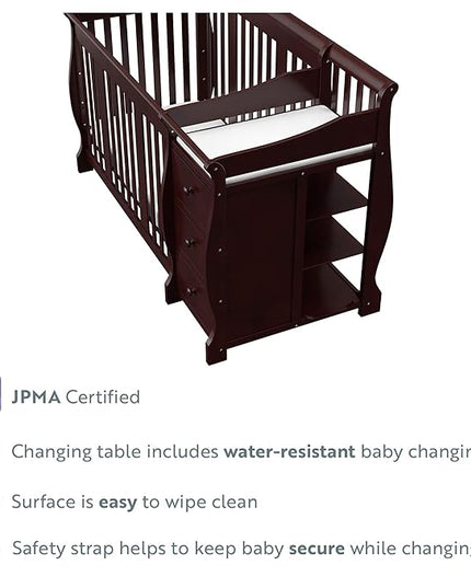 Storkcraft Portofino 5-in-1 Convertible Crib and Changer (Espresso) – Crib and Changing -Table Combo with 3 Drawers, Includes Baby Changing Pad, Converts to Full-Size Bed - LeafyLoom