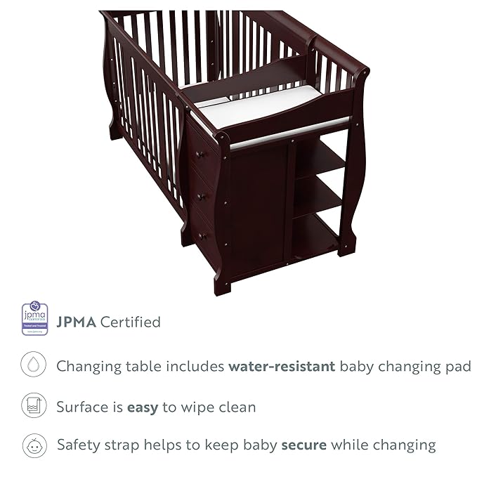 Storkcraft Portofino 5-in-1 Convertible Crib and Changer (Espresso) – Crib and Changing -Table Combo with 3 Drawers, Includes Baby Changing Pad, Converts to Full-Size Bed - LeafyLoom