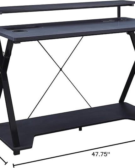 OSP Home Furnishings Checkpoint Ghost Battlestation Gaming Desk with RGB LED Lights, Black - LeafyLoom