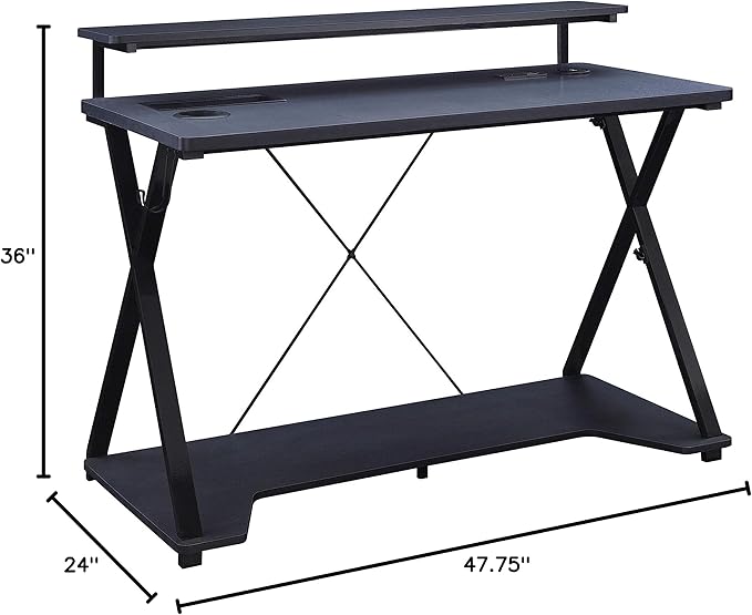 OSP Home Furnishings Checkpoint Ghost Battlestation Gaming Desk with RGB LED Lights, Black - LeafyLoom