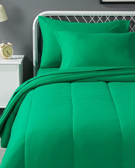 Amazon Basics 5 Piece Microfiber Kid's Bed-in-a-Bag Bedding Set, Twin, Green, Solid - LeafyLoom