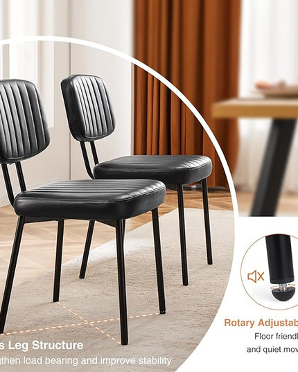 Sweetcrispy Dining Chairs Set of 4, Upholstered Mid Century Modern Kitchen Dining Room Accent Chairs with Faux Leather Cushion Seat & Metal Legs for Kitchen, Living Room - Black - LeafyLoom