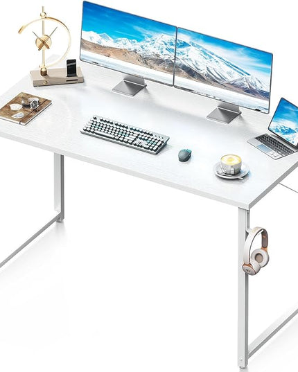 Coleshome 48 Inch Computer Desk, Modern Simple Style Desk for Home Office, Study Student Writing Desk, White - LeafyLoom