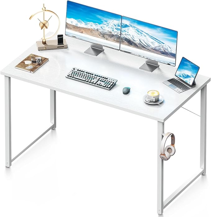 Coleshome 48 Inch Computer Desk, Modern Simple Style Desk for Home Office, Study Student Writing Desk, White - LeafyLoom