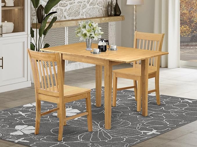 East West Furniture NDNO3-OAK-W Norden 3 Piece Kitchen Set for Small Spaces Contains a Rectangle Table with Dropleaf and 2 Dining Room Chairs, 30x48 Inch, Oak - LeafyLoom