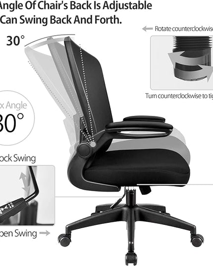 FelixKing Office Chair, Home Desk Chair with Lumbar Support Adjustable Height and Swivel Gaming Computer Chair with Flip up Armrests for Meeting Room (Black) - LeafyLoom